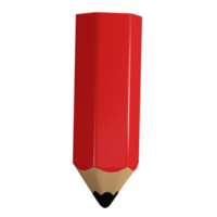 Realistic red pencil 3d icon render. Colored drawing and painting tool for education and studies. Office supplies, stationery element. School, university or college design isolated transparent png