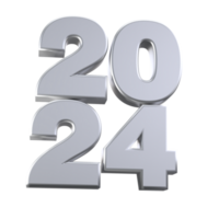 réaliste 3d argent Nombres 2024 isolé transparent png. content Nouveau année et joyeux Noël vacances salutation carte concept pour la toile, impression conception élément png