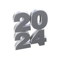 realista 3d plata números 2024 aislado transparente png. contento nuevo año y alegre Navidad Días festivos saludo tarjeta concepto para web, impresión diseño elemento png