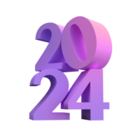 Happy New Year Christmas 2024 with shiny 3D lilac numbers isolated transparent png. Holiday celebration design. Premium element for posters, banners, calendar and greeting card png