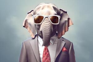 studio portrait of bold elephant in suit shirt and tie photo