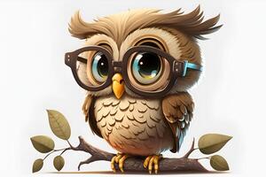 closeup portrait of cartoon pixar 3d owl sitting on the branchowl photo