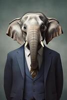 ai generado estudio retrato de negrita elefante en traje camisa y Corbata foto