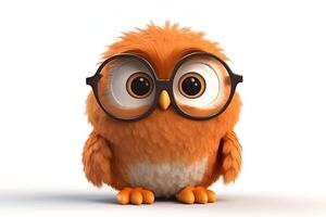 closeup portrait of cartoon pixar 3d owl sitting on the branchowl photo