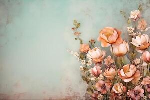 vintage tender flowers in different colors with free space on the left photo