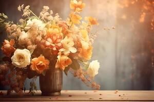 vintage tender flowers in different colors with free space on the left photo