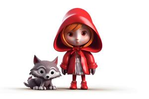 picture of little red riding hood, fairytale personage walking in the forest with basket in her hand photo