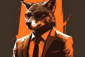 Studio portrait of angry bold wolf in suit, shirt, tie photo