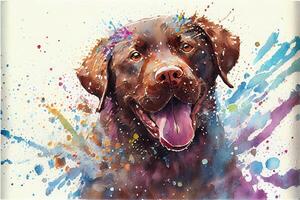 close up of a watercolor painting of a dog. . photo