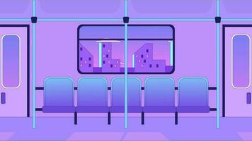 Train interior lo fi animation. Metro seats. Subway inside. Rail travel. Rapid transit. Animated 2D cartoon interior. Chill lofi music 4K video vaporwave background, alpha channel transparency