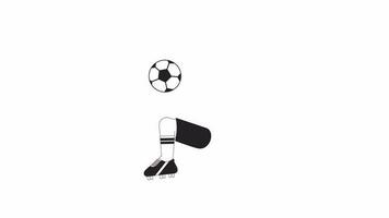 Soccer ball juggle bw animation. Animated isolated 2D football drills practice. Training camp. Fun game. Cartoon monochrome thin line leg 4K video footage, alpha channel transparency for web design