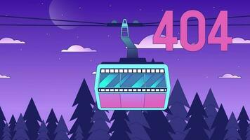 Cable car night 404 error animation. Cableway in forest nighttime. Empty state 4K video concept, alpha channel transparency. Animated lofi background. Colour page not found for UI, UX web design