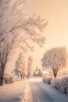 couple of trees that are standing in the snow. . photo