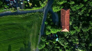 Aerial top down view of an old granary video