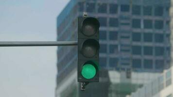 close up traffic light on building background video