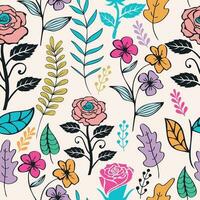 Floral seamless pattern with colorful flowers and leaves on white background vector