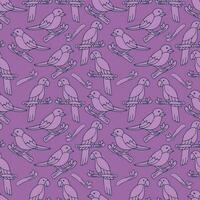 Birds' seamless pattern featuring parrots and nightingales on a purple background vector