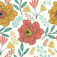 Seamless floral pattern with pink and yellow flowers and green leaves vector