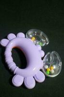 Purple crab toy with small balls inside photo