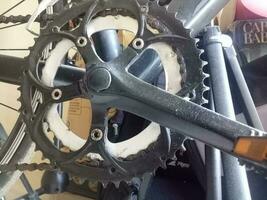 Photo of a bicycle crankset in black color