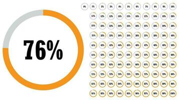 Circle percentage pie chart diagrams infographic from 0 to 100 numbers elements web design. vector illustration design.