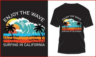 Enjoy The Wave Surfing In California T-shirt Design Illustration vector