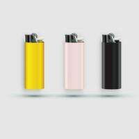 3d realistic white  yellow green pink blank cigarette lighter set vector