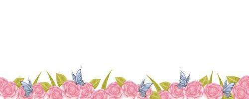 Handdrawn Watercolor butterfly and roses on the white background. Can be used for scrapbook design, typography poster, label, banner, post card. photo