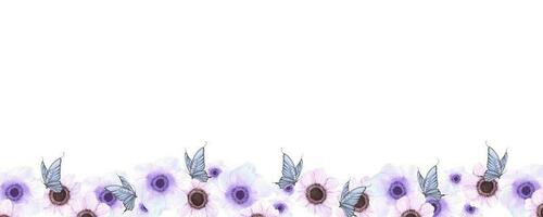 Handdrawn Watercolor butterfly and anemone on the white background. Can be used for scrapbook design, typography poster, label, banner, post card. photo