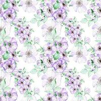 Handdrawn anemone seamless pattern. Watercolor purple flowers with green leaves on the white background. Scrapbook design, typography poster, label, banner, textile. photo