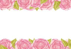 Handdrawn rose frame. Watercolor pink rose boarder on the white background. Scrapbook design elements. Typography poster, wedding card, label, banner design set. photo