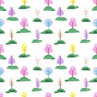 Hand drawn watercolor abstract trees seamless pattern isolated on white background. Can be used for children textile, wrapping paper, fabric. photo