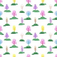 Hand drawn watercolor abstract trees seamless pattern isolated on white background. Can be used for children textile, wrapping paper, fabric. photo