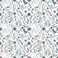 Hand drawn watercolor grey, blue and copper flowers and leaves seamless pattern. Isolated on white. Can be used for gift-wrapping, patterns, textile, fabric. photo