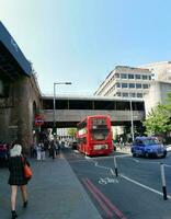 Low Angle Panoramic View of Canary Wharf Buildings at Central London City of England Great Britain. The Footage Was Captured on 08-June-2023 During Clear Day. photo