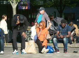 Beautiful Image of People at The Mall Shopping Centre Downtown of Central Luton City of England Great Britain for Shopping and Walking. The Image Was Captured on 02-June 2023 photo