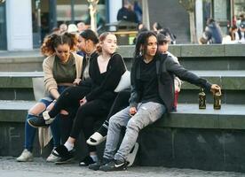 Beautiful Image of People at The Mall Shopping Centre Downtown of Central Luton City of England Great Britain for Shopping and Walking. The Image Was Captured on 02-June 2023 photo