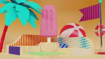 3d animatie. zomer ijsje maquette. achtergrond animatie video