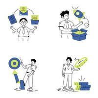 Collection of Office Management Line Illustrations vector