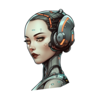 female cyborg, portrait on transparent background, ai generated, digital illustration. png