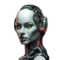 female cyborg, portrait on transparent background, ai generated, digital illustration. png