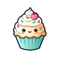 cupcake cute cartoon isolated on transparent background, ai generated, digital illustration. png