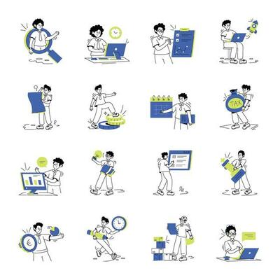 Pack of Manager Tasks Line Illustrations