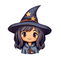 Cute witch Halloween cartoon isolated on transparent background, ai generated, digital illustration. png