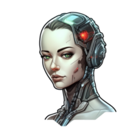 female cyborg, portrait on transparent background, ai generated, digital illustration. png