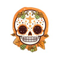 Hispanic heritage sugar skull marigold isolated on transparent background, ai generated, digital illustration png