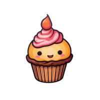 cupcake cute cartoon isolated on transparent background, ai generated, digital illustration. png