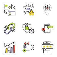 Pack of Web and Multimedia Hand Drawn Icons vector