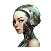 femmina cyborg, ritratto su trasparente sfondo, ai generato, digitale illustrazione. png