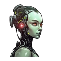 kvinna cyborg, porträtt på transparent bakgrund, ai genererad, digital illustration. png